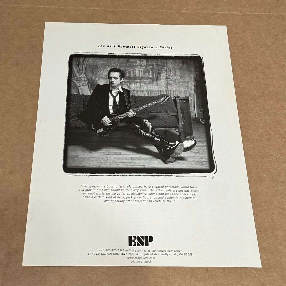 Kirk Hammett of Metallica - ESP Guitars - 1996 B&W Print Advertisement